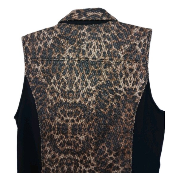 Weekends by Chicos Sz 3 Black Leopard Print Full Zip Vest Large Faux Leather - Picture 4 of 8